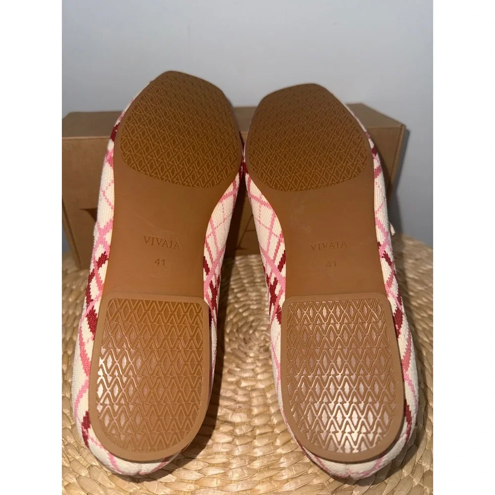 VIVAIA Square Toe Knit  Flats Pink Plaid Buckle Strap Shoes size‎ EU/41 US/9.5